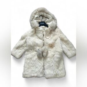 Vintage Girls Rabbit Fur Coat Size 6 Fox Trim Hood